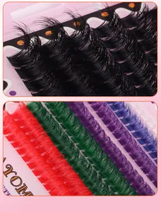 Macro detail of colorful and black cluster eyelashes with curled texture for DIY grafting