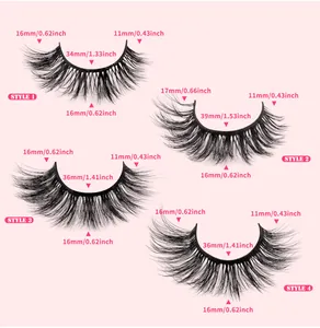 Guide des tailles détaillé pour faux cils épais montrant des longueurs de 11 à 17 mm