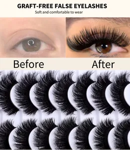 Macro detail of dense synthetic false eyelashes set with before and after effect comparison