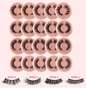 Vue détaillée de 20 paires de faux cils longs et denses avec quatre styles différents