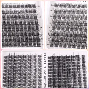 Detail view of cluster lashes set showing 10mm to 16mm lengths with natural volume