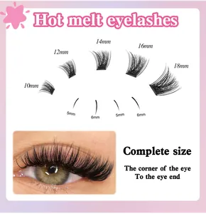 Detailed size chart for segment hot melt eyelashes showing 10mm to 18mm length guide