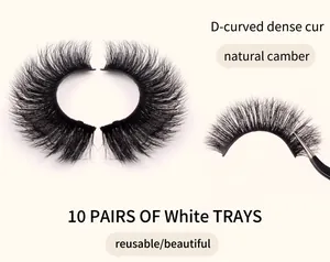 Detail of D-curved fluffy false eyelashes with 10 pairs on white tray for party