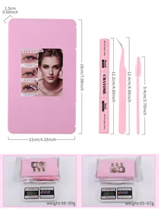 Kit d'extension de cils avec colle, pince et brosse dans un étui de rangement rose