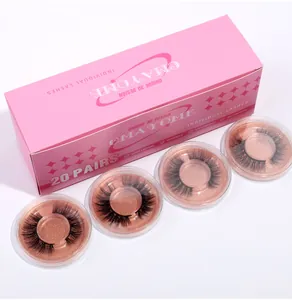 Détail de 20 paires de faux cils 3D denses dans un coffret de présentation rose