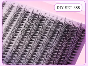 Detail of DIY individual lash clusters set in 12mm to 18mm lengths with natural D curl