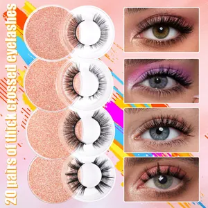 3D Synthetic Fiber False Eyelashes Thick Crossed Natural Look Reusable Handmade Eyelashes For Women Makeup Beauty Accessories