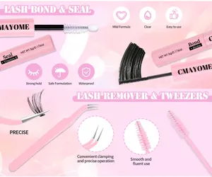 Kit d'extension de cils avec Bond, Seal, dissolvant et pince rose de précision