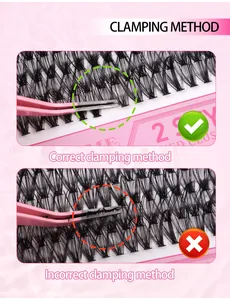 Macro view of individual lash clusters with tweezers showing correct application technique