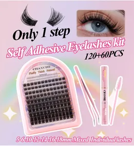 Detailed lash extension kit with cluster lashes, dual-end bond and seal glue, and tweezers
