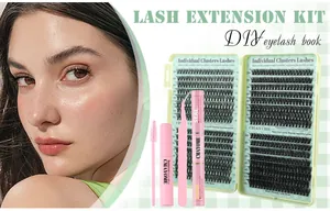 DIY eyelash extension kit with 484 clusters, bond, seal, and professional tweezers