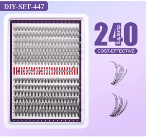 Detail showing DIY cluster lash set with mixed lengths from 8mm to 18mm and 240 clusters