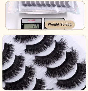 Detailed view of 10 pairs fluffy 3D false eyelashes weighing 25-26g in laser packaging