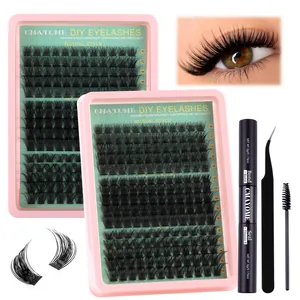 DIY Cluster Eyelash Extension Kit With Bond And Seal Glue Tweezers Brush Natural Thick D Curl Individual Eyelashes For Women Professional Eye Makeup Tools