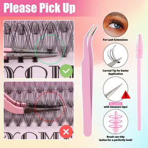 Pink precision tweezers and spiral brush set for DIY eyelash extension application