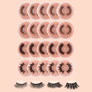 20 pairs of 3D natural thick false eyelashes in round glitter cases with 4 styles