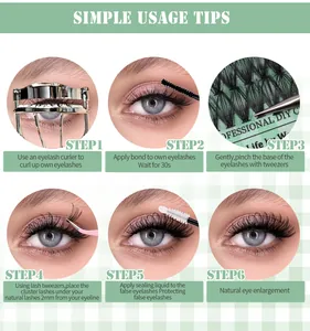 Step-by-step DIY cluster lashes application guide with glue and tweezers tutorial
