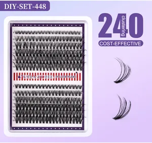 Detail view of DIY individual cluster lashes set with lengths from 8mm to 18mm