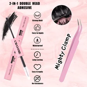 CMAYOME Bond and Seal lash glue with vitamins and pink tweezers for DIY cluster lashes