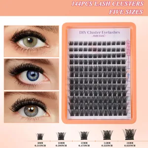 Kit de 144 faux cils individuels avec segments bouclés et denses de 8 à 16 mm