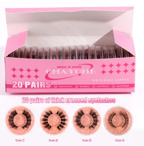 Detail of 20 pairs of 3D mixed style false eyelashes in pink rectangular packaging box