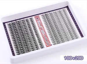 Close-up of DIY eyelash extension kit with 10D and 20D cluster lashes in 8-18mm lengths