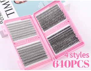 Detail view of pink cluster lashes kit with mixed 10-16mm lengths and 640 pieces