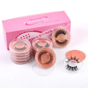 Set of 20 pairs 3D voluminous false eyelashes in pink packaging with glitter base