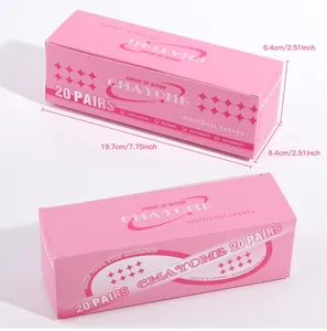 Detailed box dimensions of 20 pairs 3D false eyelashes in professional pink packaging
