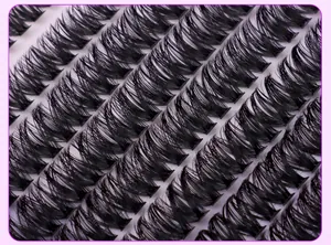 Macro shot of multi-row synthetic fiber cluster lashes with natural black volume curls