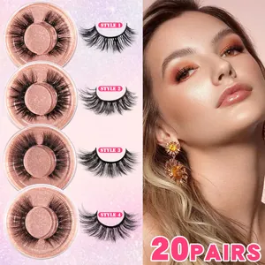 Ensemble de Faux Cils 3D Fibre Synthétique Long Épais Naturel Réutilisable Imperméable Cils pour Maquillage Femmes