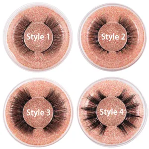 Natural 3D false eyelashes with four dense curled styles in pink glitter boxes