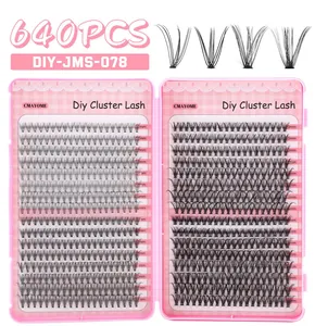Detailed set of 640 clusters DIY lash extensions with 8-16mm mixed lengths and D curl