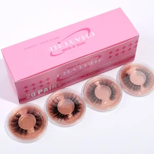 Lot de 20 paires de faux cils 3D denses dans une boîte rose étanche de haute qualité