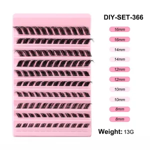 Set ciglia finte a ciuffetti DIY 8mm-16mm su vassoio rosa per volume naturale denso
