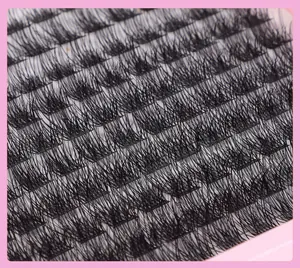 Macro shot of dense black individual cluster lash extensions in a pink tray
