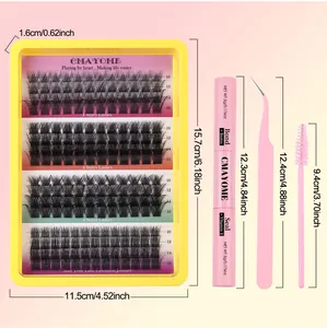 Detail view of DIY eyelash cluster kit with bond, seal, tweezers and applicator brush