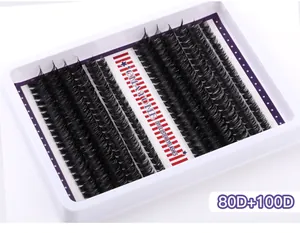 Detailed view of DIY cluster eyelashes set showing 80D and 100D volume density patterns