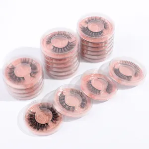 Bulk set of 20 pairs natural thick synthetic eyelashes in round pink glitter cases