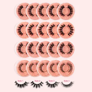 Set of 20 pairs of dense 3D eyelashes in 4 styles for natural and dramatic makeup looks