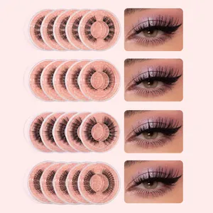 20 pairs of dense curly false eyelashes in pink glitter round boxes for makeup styling