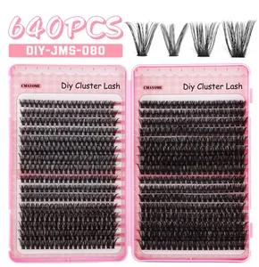 Macro view of 640pcs DIY individual lash clusters set with mixed 9-14mm lengths