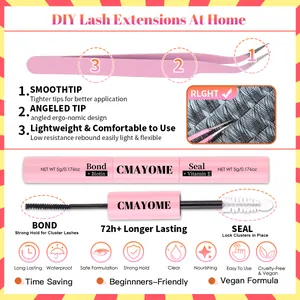 Kit d'extension de cils DIY avec pince rose et colle double embout bond et seal kit
