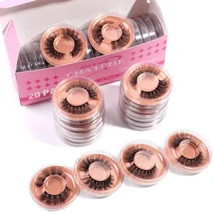 Lot de 20 paires de faux cils 3D denses dans des boîtiers roses scintillants