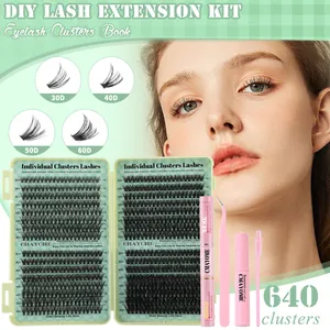 DIY Individual Cluster Eyelash Extension Kit D Curl Mixed Lengths With Bond Seal Remover Tweezers Brush Professional Lash Kit