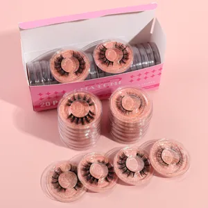 Bulk pack of 20 pairs natural 3D false eyelashes in pink glitter boxes for a thick look