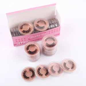 Bulk 20 pairs of 3D dense fake eyelashes in pink retail packaging for a natural makeup look