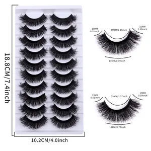 10 pairs of 3D fluffy wispy eyelashes with detailed size dimensions for party makeup