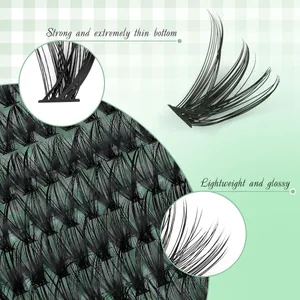 Natural 10D-100D individual eyelash clusters with thin base and glossy black finish