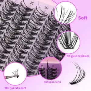DIY cluster lash extension kit with D-curl natural thick eyelashes in 14-18mm length